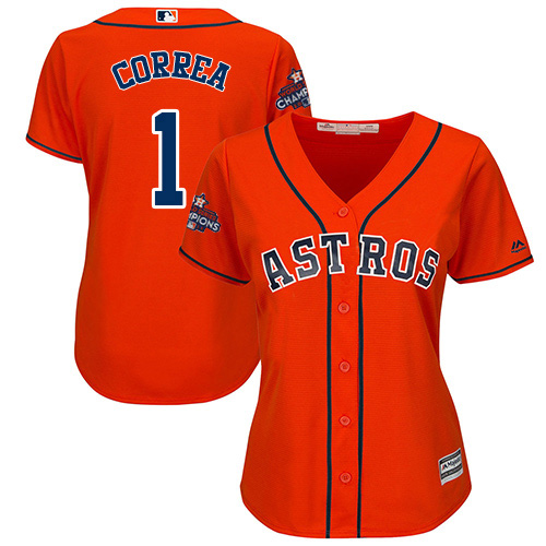 Astros #1 Carlos Correa Orange Alternate World Series Champions Women's Stitched MLB Jersey